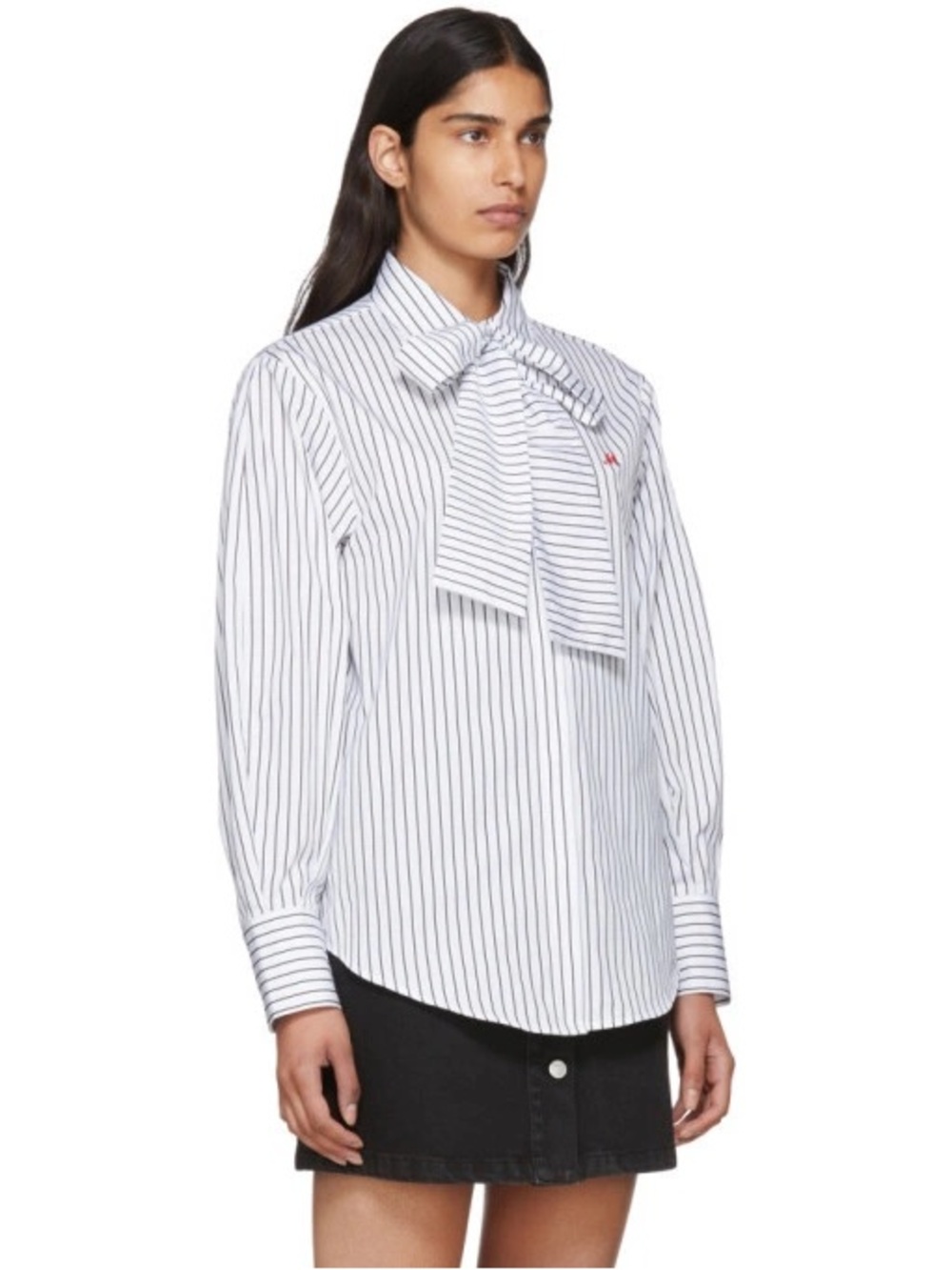 MSGM White and Black Striped Bow Tie Shirt
